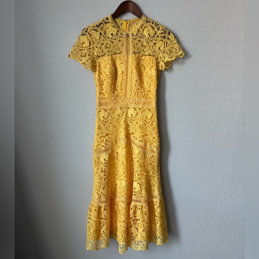 ANTONIO MELANI Yellow Lexi Lace Midi Dress - Picture 4 of 7